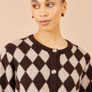 Yumi Brown Argyll Knit Cardigan
