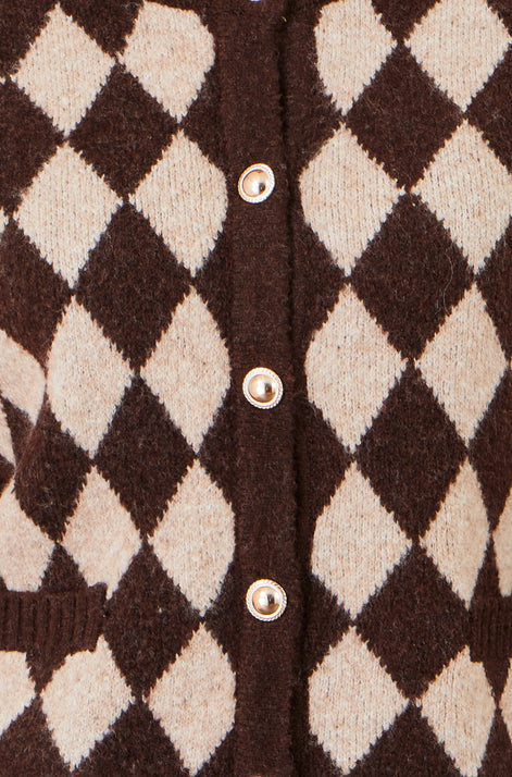 Yumi Brown Argyll Knit Cardigan