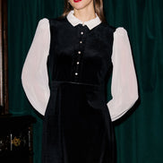 Yumi Black Velvet Mini Dress With Contrast Sleeves
