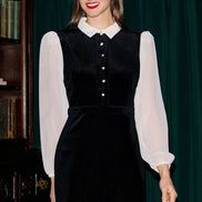 Yumi Black Velvet Mini Dress With Contrast Sleeves