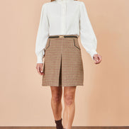 Yumi Brown Check Mini Skirt With Pockets