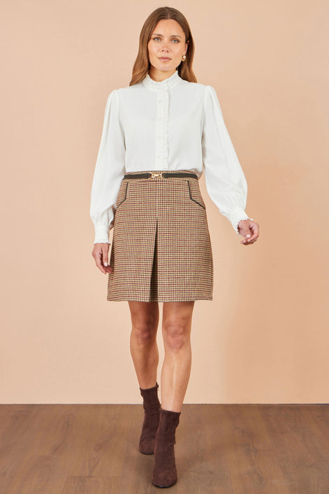 Yumi Brown Check Mini Skirt With Pockets