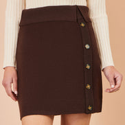 Yumi Brown Knitted Mini Skirt With Buttons