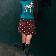 Yumi Teal Dalmatian Intarsia Relaxed Jumper