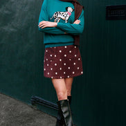 Yumi Teal Dalmatian Intarsia Relaxed Jumper