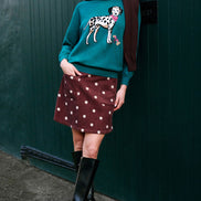 Yumi Teal Dalmatian Intarsia Relaxed Jumper