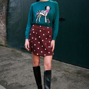 Yumi Teal Dalmatian Intarsia Relaxed Jumper