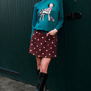 Yumi Teal Dalmatian Intarsia Relaxed Jumper
