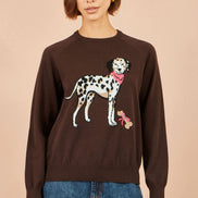 Yumi Brown Dalmatian Intarsia Relaxed Jumper