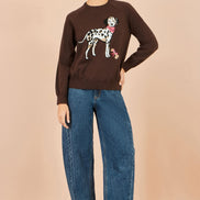 Yumi Brown Dalmatian Intarsia Relaxed Jumper