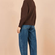 Yumi Brown Dalmatian Intarsia Relaxed Jumper