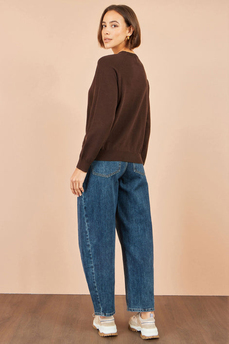 Yumi Brown Dalmatian Intarsia Relaxed Jumper