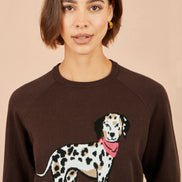 Yumi Brown Dalmatian Intarsia Relaxed Jumper