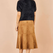 Brown Faux Suede Midi Skirt