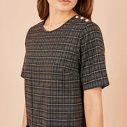 Yumi Brown Check Tunic With Buckles