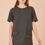 Yumi Brown Check Tunic With Buckles