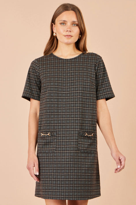 Yumi Brown Check Tunic With Buckles