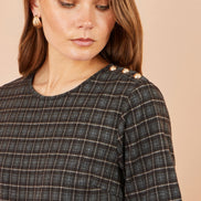 Yumi Brown Check Tunic With Buckles