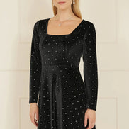 Yumi Black Skater Dress with Diamantes and Long Sleeve