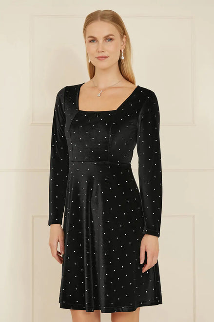 Yumi Black Skater Dress with Diamantes and Long Sleeve