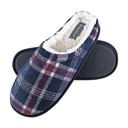 Mens Plush Fleece Lined Slip on Mule Checked Plaid Slippers (6 Sizes)