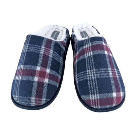Mens Plush Fleece Lined Slip on Mule Checked Plaid Slippers (6 Sizes)