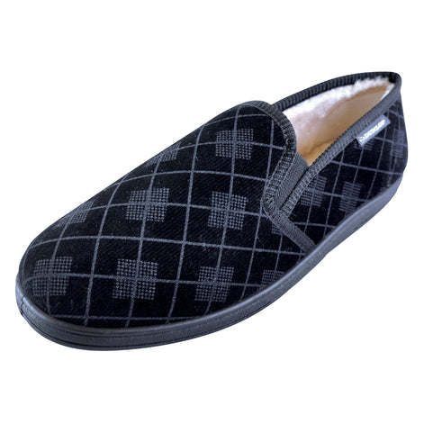 Mens Plush Fur Lined Memory Foam Plaid Checked Slippers (6 Sizes)