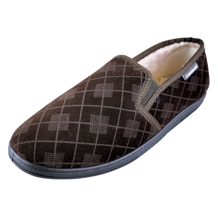 Mens Plush Fur Lined Memory Foam Plaid Checked Slippers (6 Sizes)