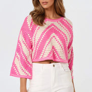 Pink Crochet Cropped Jumper