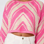 Pink Crochet Cropped Jumper
