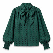 Aditi Spot Tie Neck Blouse - Forest Green