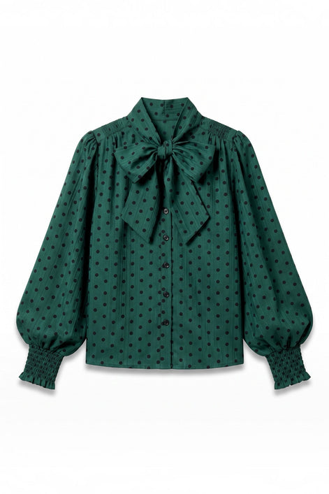 Aditi Spot Tie Neck Blouse - Forest Green