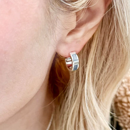 Cora Chunky Huggie Hoops Silver Labradorite