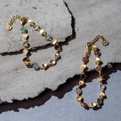 Gold Sara Mixed Gemstone Bracelet Pariba Onyx, Smoky Quartz & Rose Quartz