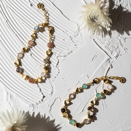 Gold Sara Mixed Gemstone Bracelet Pariba Onyx, Smoky Quartz & Rose Quartz