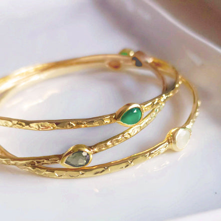 Simi Three Stone Stacking Bangle Rainbow Moonstone