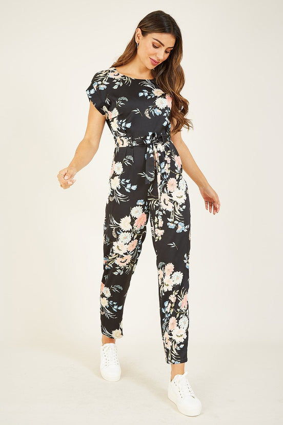 Yumi Black Japanese Floral Tie Jumpsuit