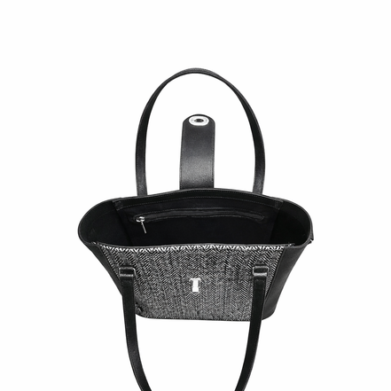 Tannery Tweed & Leather Mini Twist Lock Shopper Bag - Black