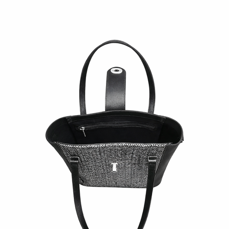 Tannery Tweed & Leather Mini Twist Lock Shopper Bag - Black