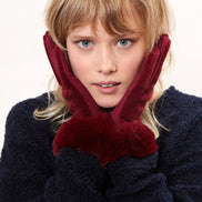 Louche Emer Faux Suede And Fur Cuffed Touch Screen Gloves - Burgundy