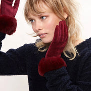 Louche Emer Faux Suede And Fur Cuffed Touch Screen Gloves - Burgundy