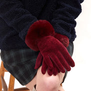 Louche Emer Faux Suede And Fur Cuffed Touch Screen Gloves - Burgundy