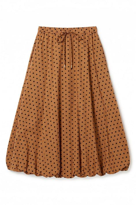 Dixie Spot Print Bubble Hem Midaxi Skirt - Toffee