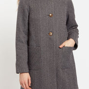 Dryden Herringbone Faux Fur Collar A Line Coat