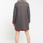 Dryden Herringbone Faux Fur Collar A Line Coat