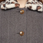 Dryden Herringbone Faux Fur Collar A Line Coat