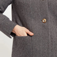Dryden Herringbone Faux Fur Collar A Line Coat
