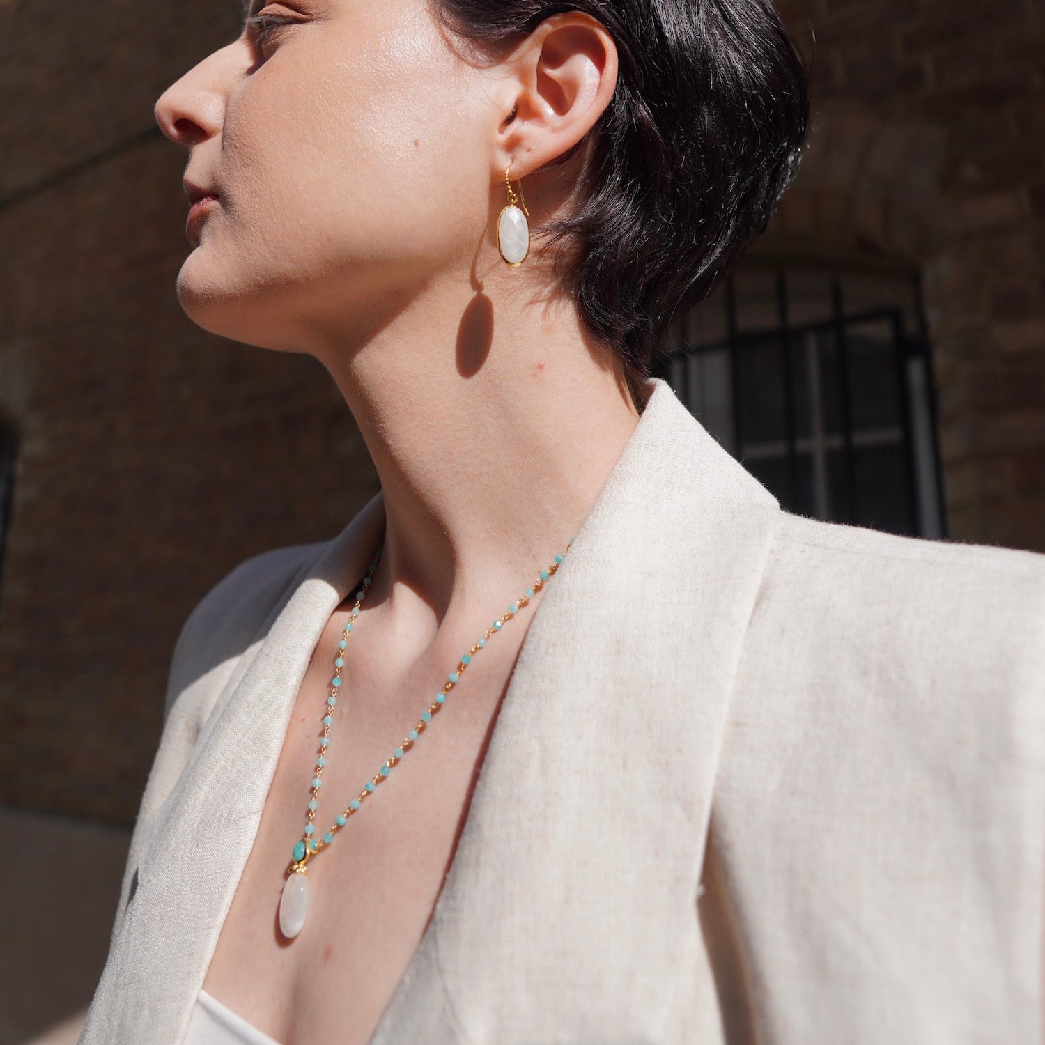 Charis Oval Gemstone Earrings Pariba Onyx