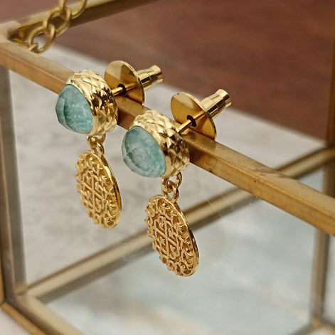Apollo Gold Coin & Gemstone Stud Earrings: Abalone