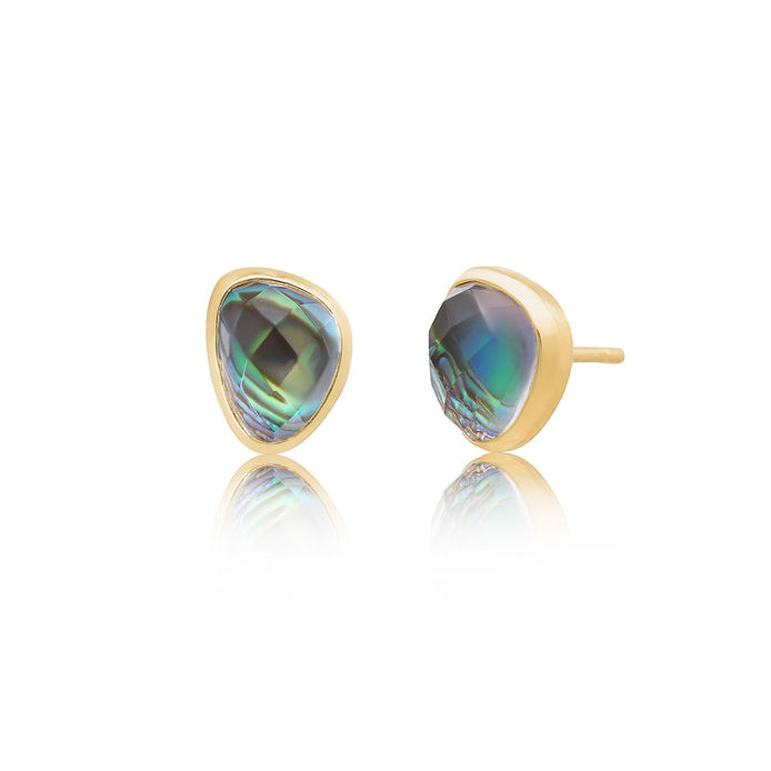 Odyssey Doublet Gold Stud Earrings: Abalone with Crystal